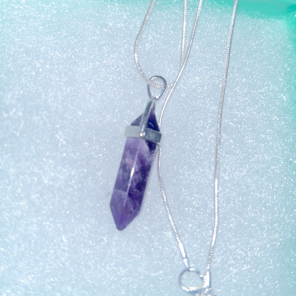 Boho hippie Amethyst Sterling Silver 16” Necklace - Picture 2 of 6